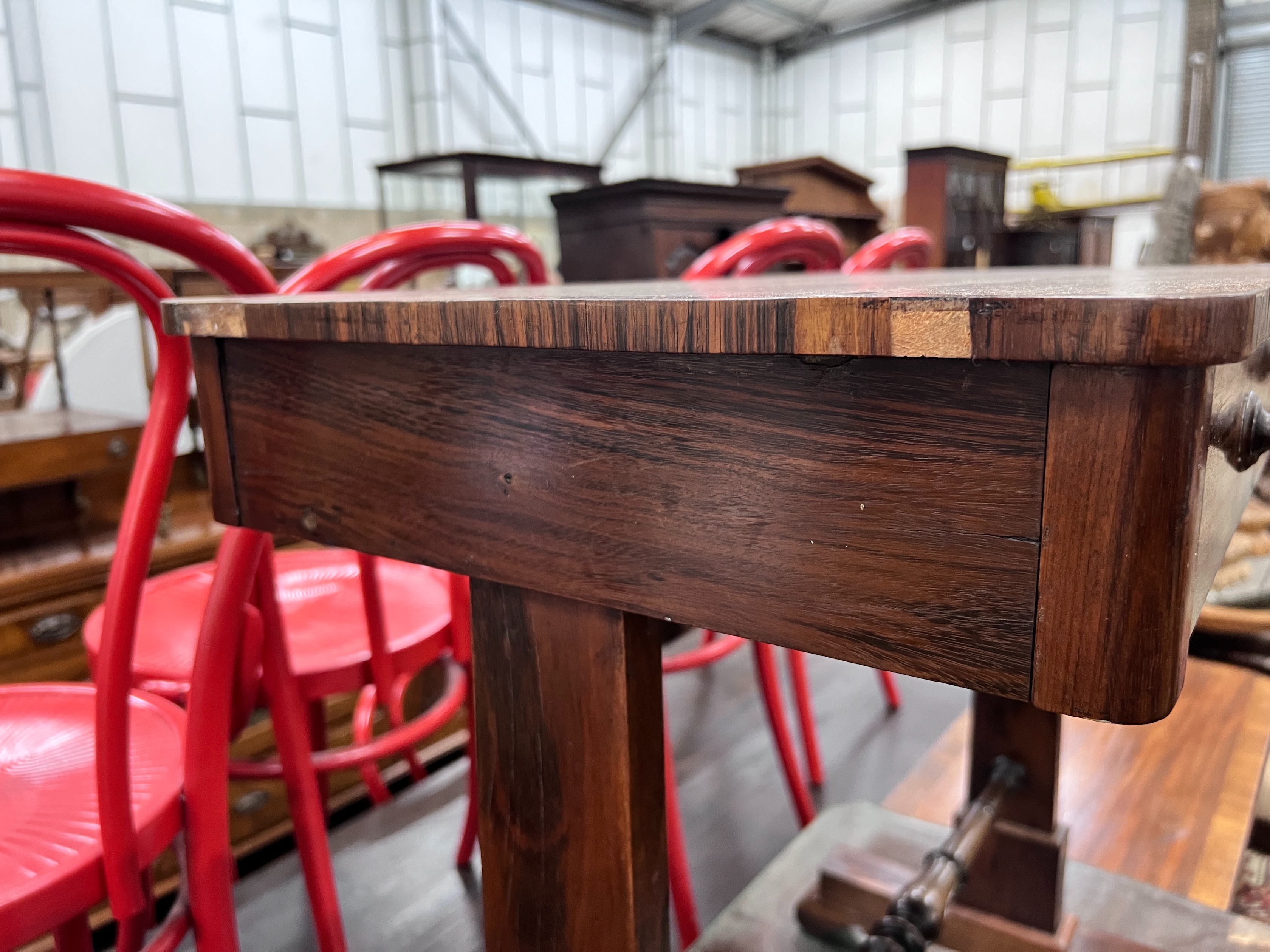 An early Victorian rosewood side table, width 72cm, depth 41cm, height 72cm *Please note the sale commences at 9am.